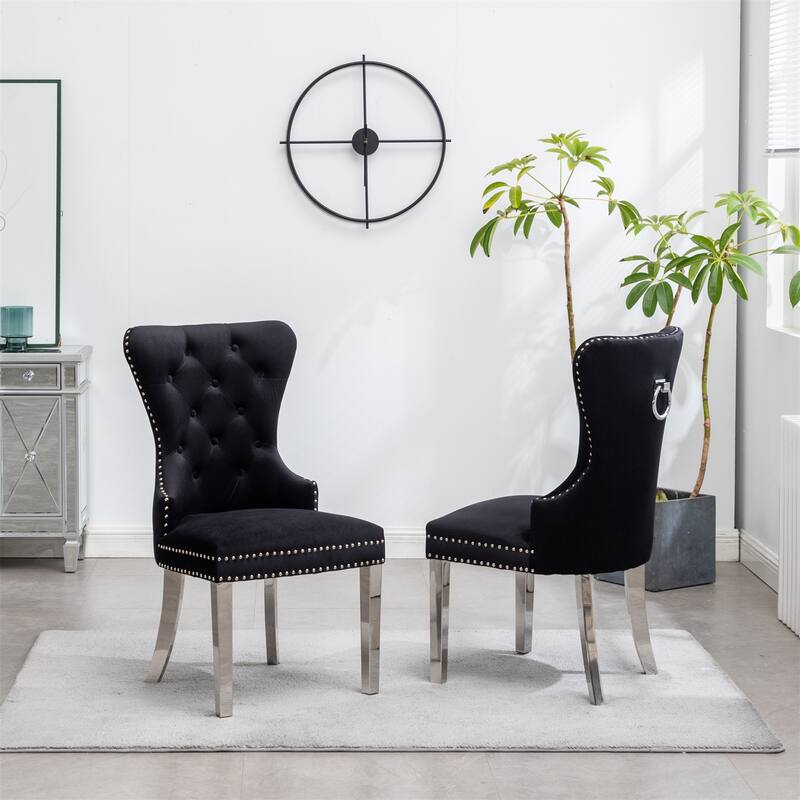 Contemporary Set of 2 Tufted Velvet Chair with Nailhead Trim