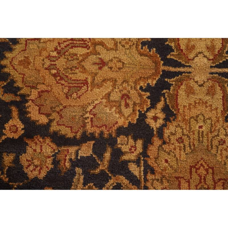 Navy Blue Floral Agra Oriental Area Rug Hand-Knotted Wool Carpet - 5'11" x 8'11"