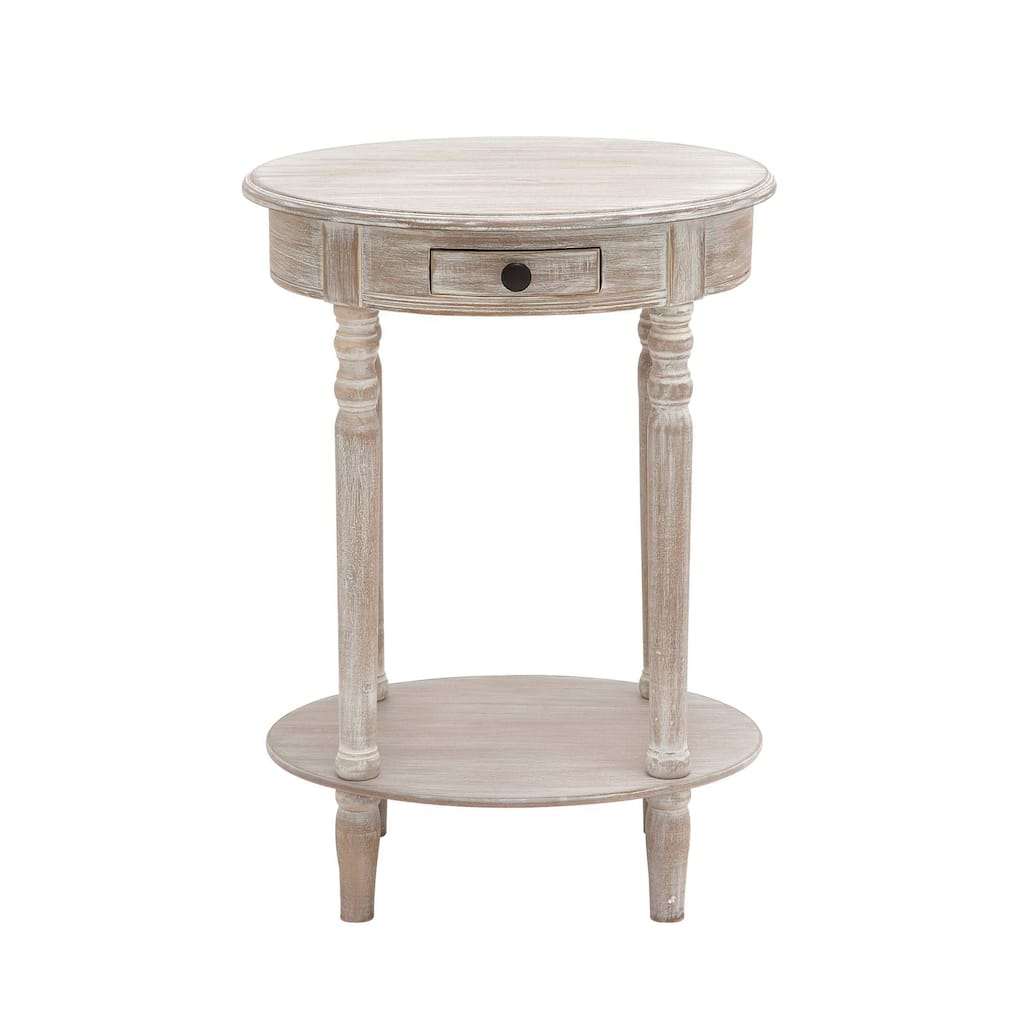 Wood Whitewashed Oval 1 Drawer and 1 Shelf Accent Table with Turned Legs - Light Brown - Roche River Decor - 15"Wx20"Lx27"H