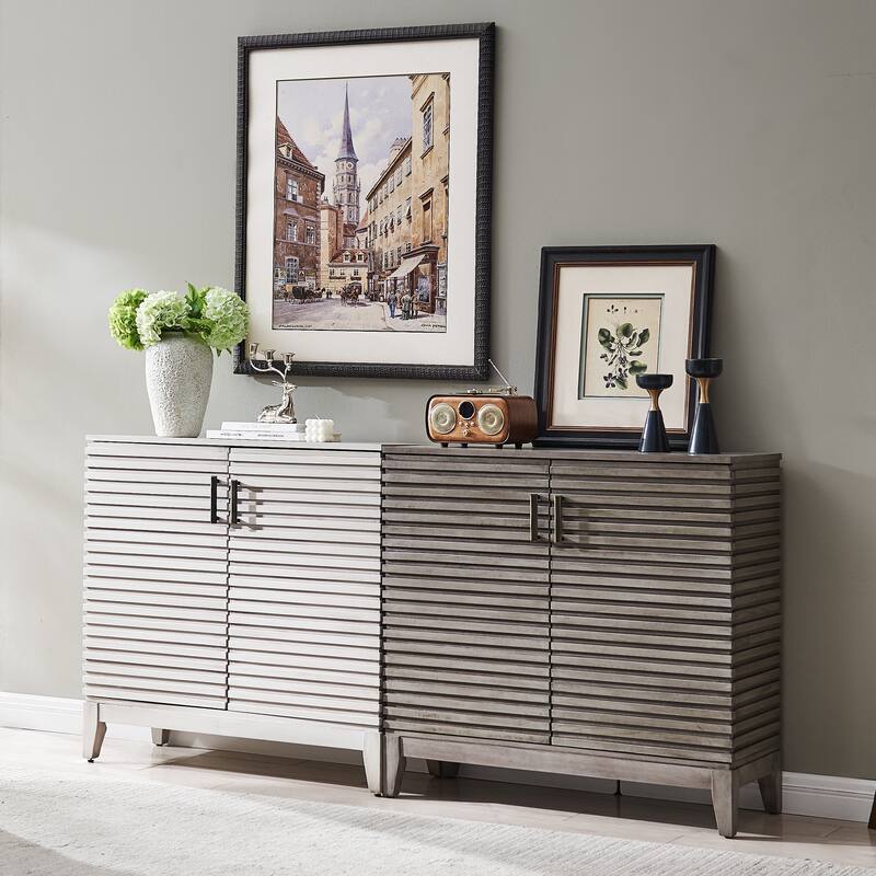 Morden Fort Wood Sideboard Storage Buffet Cabinet with 3D Stripes Doors
