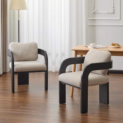 2-Pack Dining Chairs - Fabric with Pillow Back, Solid Wood Frame