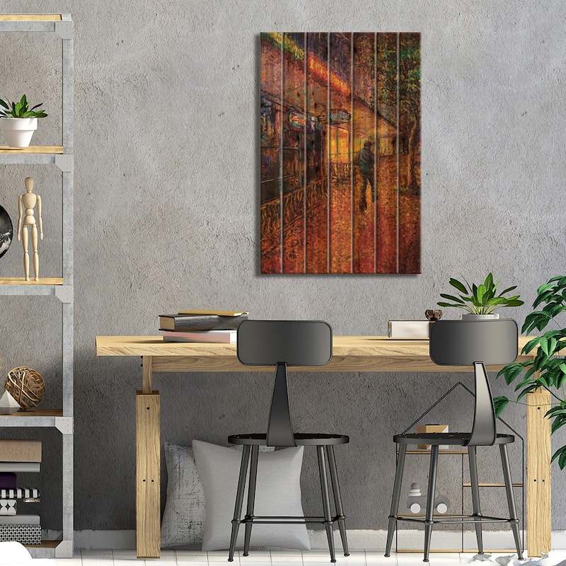 Norm's Dog Bar Print On Wood by Iris Scott - Multi-Color