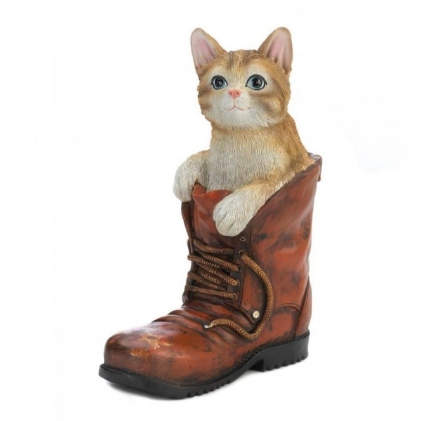 Tabby Cat In A Boot Garden Sculpture