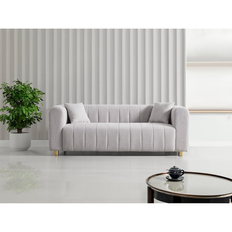 Modern 3seater Sofa Light Grey Upholstered Sofa Plush Teddy Fabric