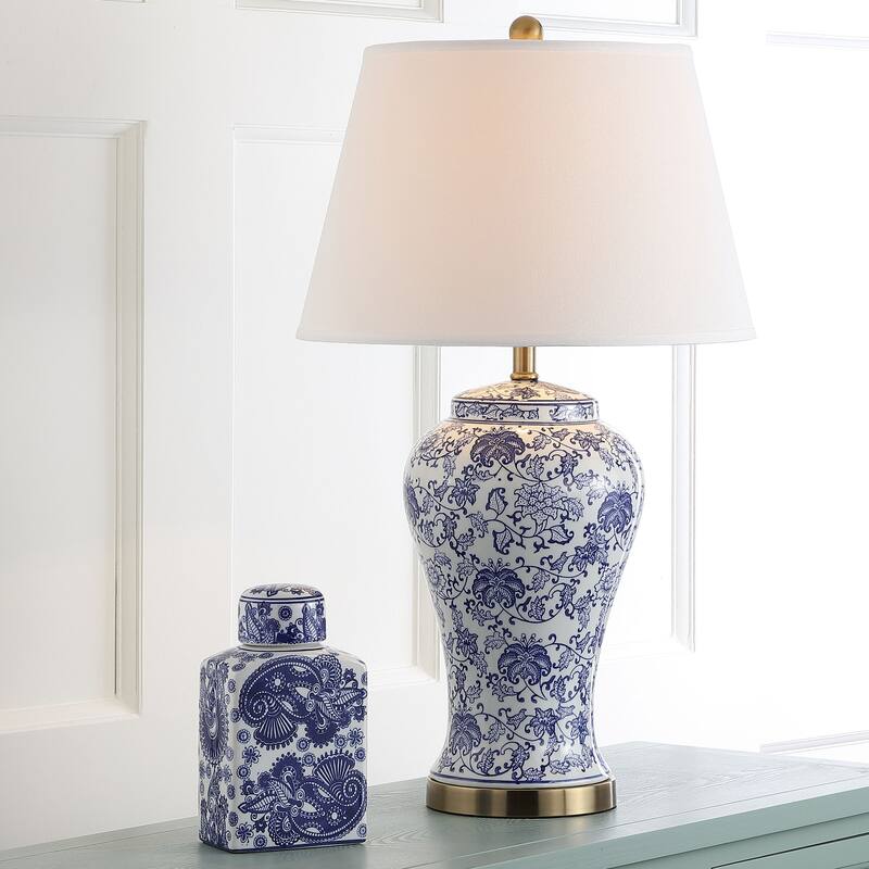 SAFAVIEH Lighting Tiffani Blue Blossom Ceramic Table Lamp (Set of 2) - 17" x 17" x 29" - 17Wx17Dx29H