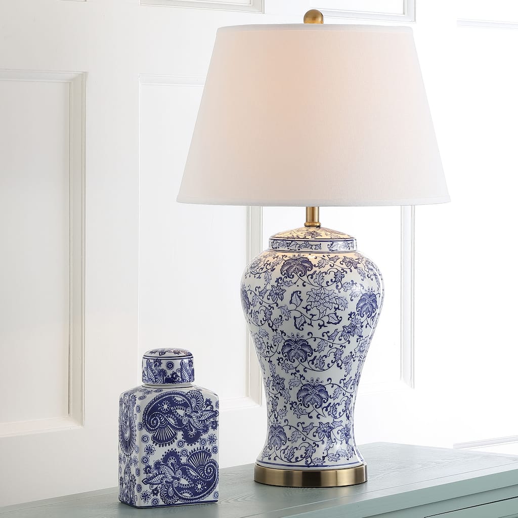 SAFAVIEH Lighting Tiffani Blue Blossom Ceramic Table Lamp (Set of 2) - 17" x 17" x 29" - 17Wx17Dx29H