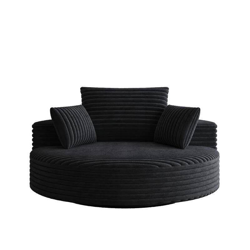 55'' L Corduroy Round Single Swivel Chair, Chaise Lounge with Pillows