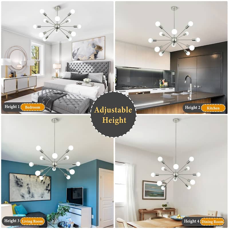 12-Light Sputnik Sphere Chandelier, Classic Semi Flush Mount Chandelier for Living Room Kitchen Island Dining Foyer