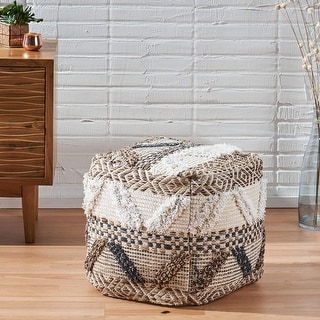 Roomfitters Handwoven Boho Pouf Cube Ottoman with Textured Cotton and Jute Weave, Soft Floor Cushion Bean Bag Chair