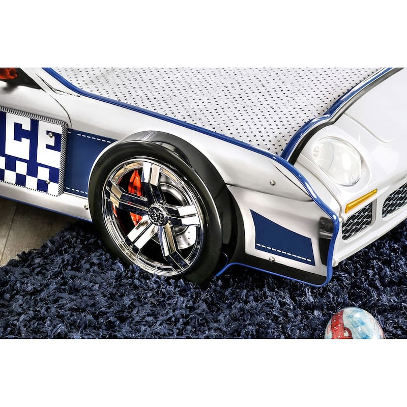 Modern Twin Bed Police Car Design with LED Lights, High Gloss Finish, and Metal Structure