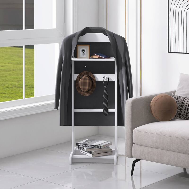 Accent Portable Garment Rack, Clothes Valet Stand with Storage Organizer, for Bedroom, Living room