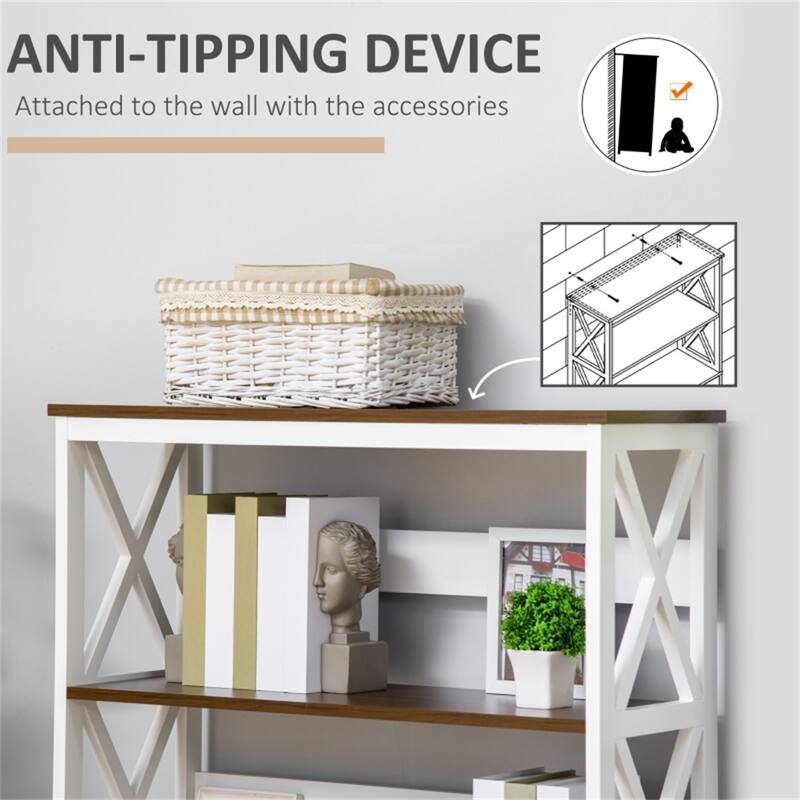 Freestanding 4 Tier Modern Walnut White Bookshelf with Storage Drawer for Living Room or Office - 31.5" W x 11.75" D x 59.75" H