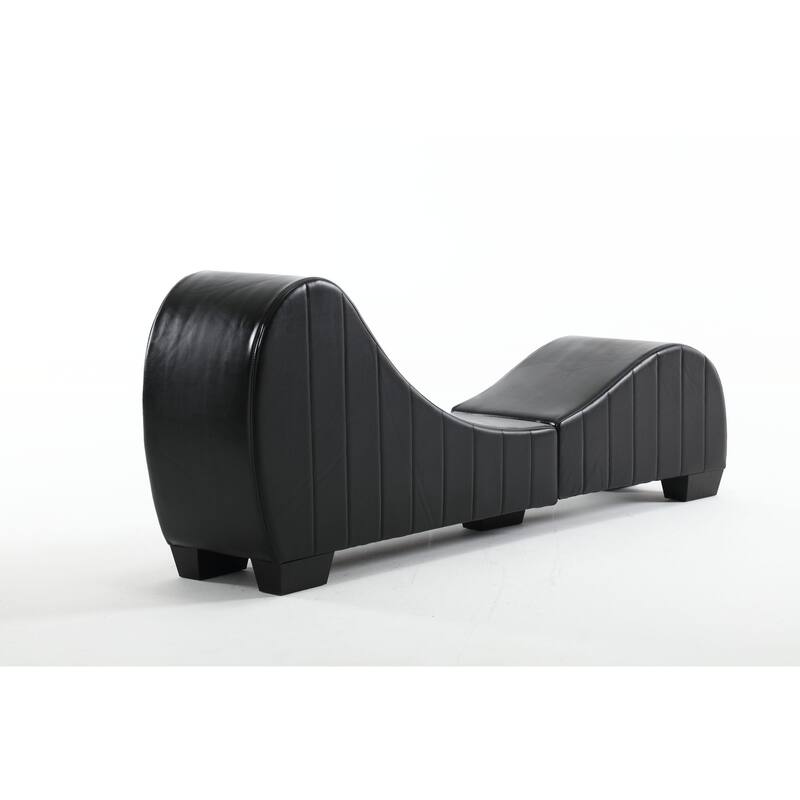 Black Modern 62.2" Chaise Longue Chair with Solid Wood Curved Frame for Stretching