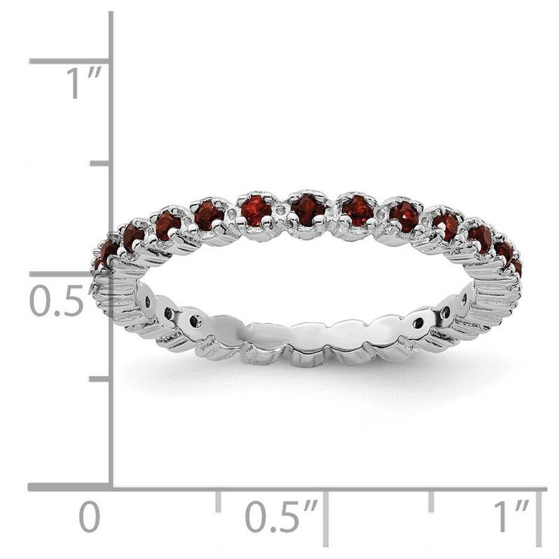 Curata 925 Sterling Silver Polished Prong set Patterned Stackable Expressions Garnet Ring