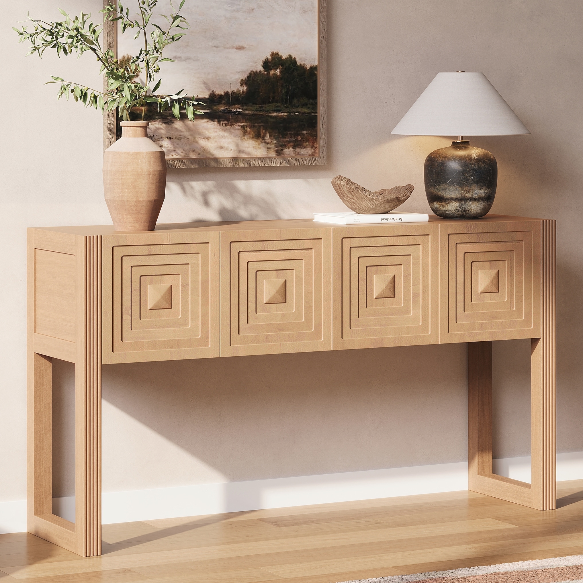 Console Table with 3 Soft-Close Drawers, Fluted Leg Details, Entryway Sofa Table for Living Room Hallway