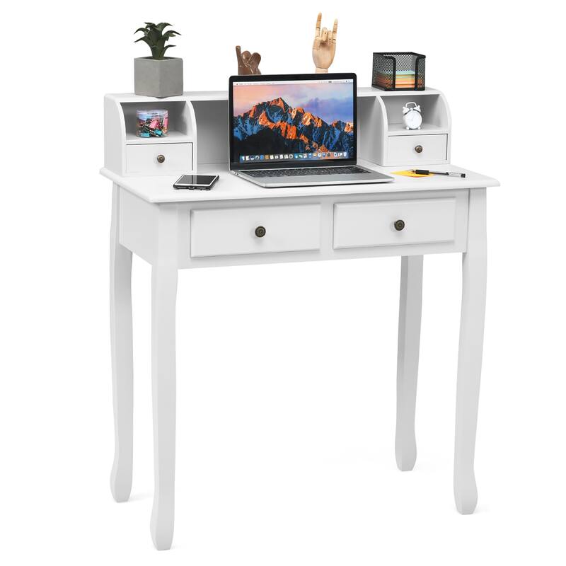 Costway Writing Desk Mission White Home Office Computer Desk 4 Drawer
