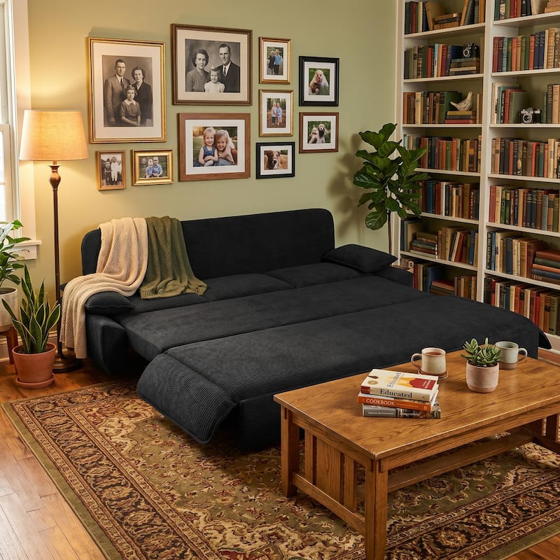 Homy Casa 73.2''/94.5" Queen/King Pull Out Sofa Bed, 3-in-1 Corduroy/Velvet Sleeper Couch