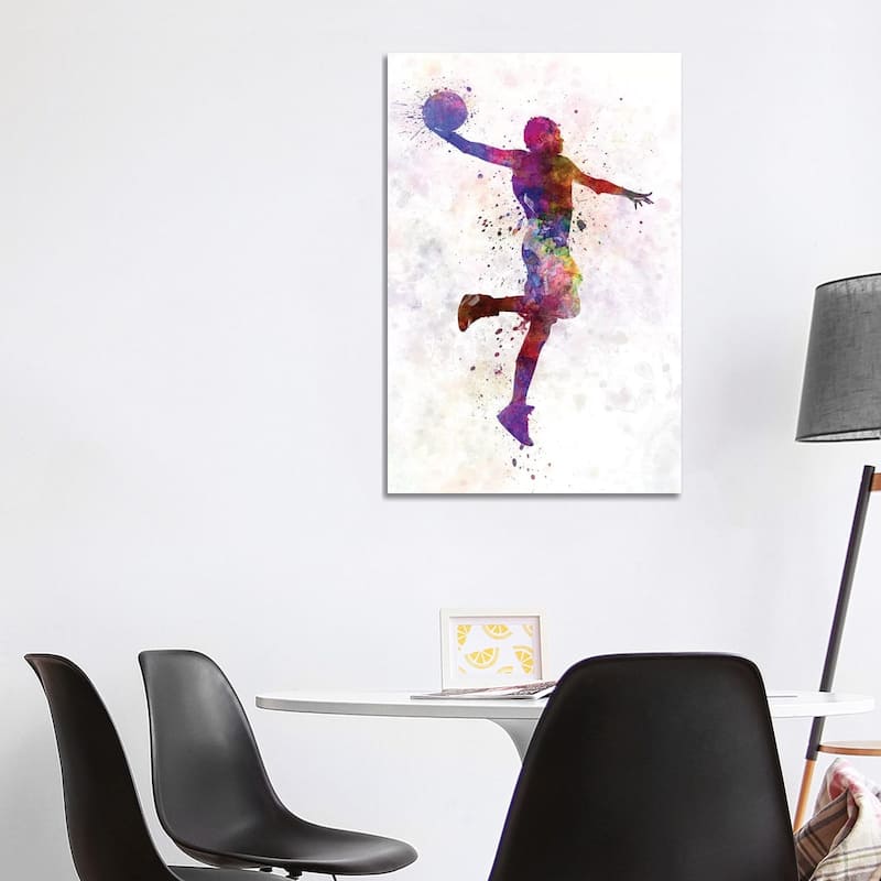 iCanvas "Young Man Basketball Player One Hand Slam Dunk" by Paul Rommer Canvas Print - 40x26x1.5