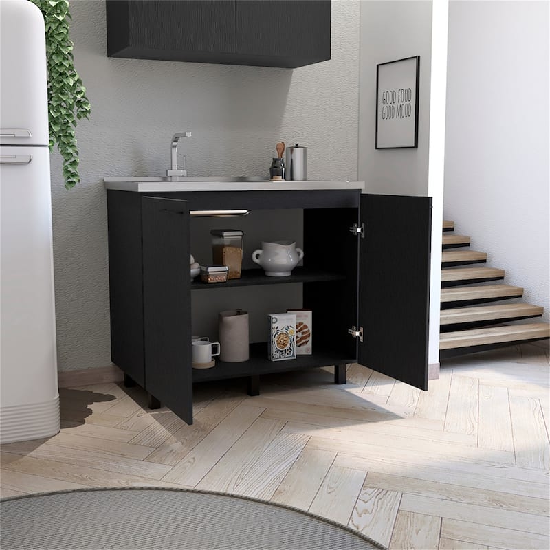 Utility Sink with Cabinet, Stainless Steel Countertop, Interior Shelf ...