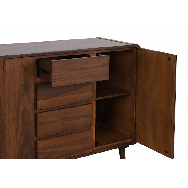 Rectangular Dining Table Set for 6 - 78" Table, Server, Padded Seats - Modern Retro Design