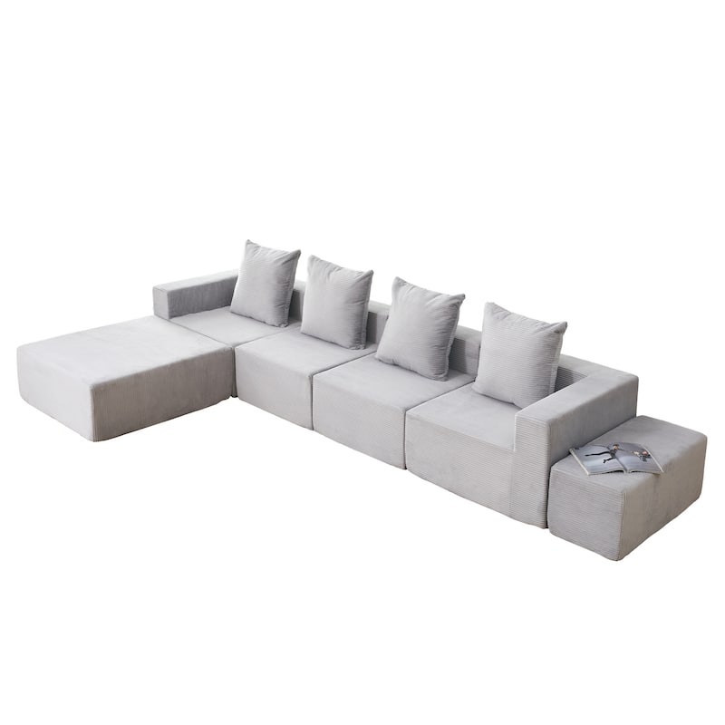 4-Seat Modular Sofa Sectional with Oversized Chaise & Ottomans Cloud Couch in Soft Corduroy Fabric
