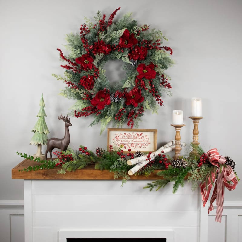 Real Touch™ Poinsettia Pinecone Artificial Christmas Wreath 38" Unlit