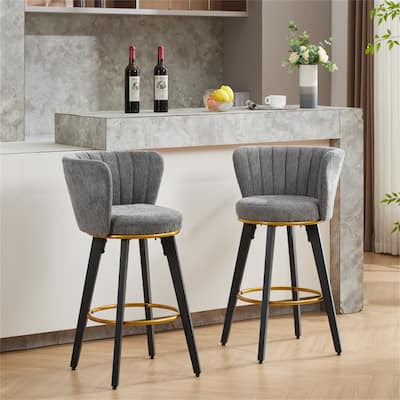 360° Swivel Upholstered Barstools with Backs and Metal Legs,Counter Height Bar Stools Set of 2.