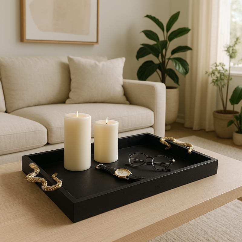 Faux Leather Snake Decorative Tray - Black/Gold, 21.75" - Black - 21.75"