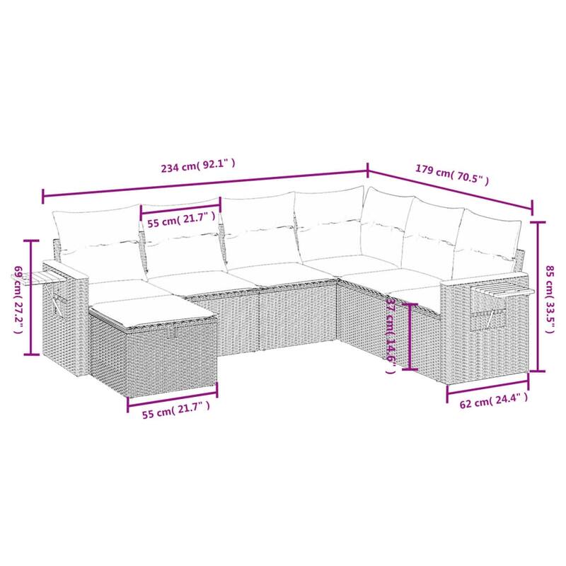 vidaXL Patio Sofa Set with Cushions Outdoor Conversation Furniture Poly Rattan
