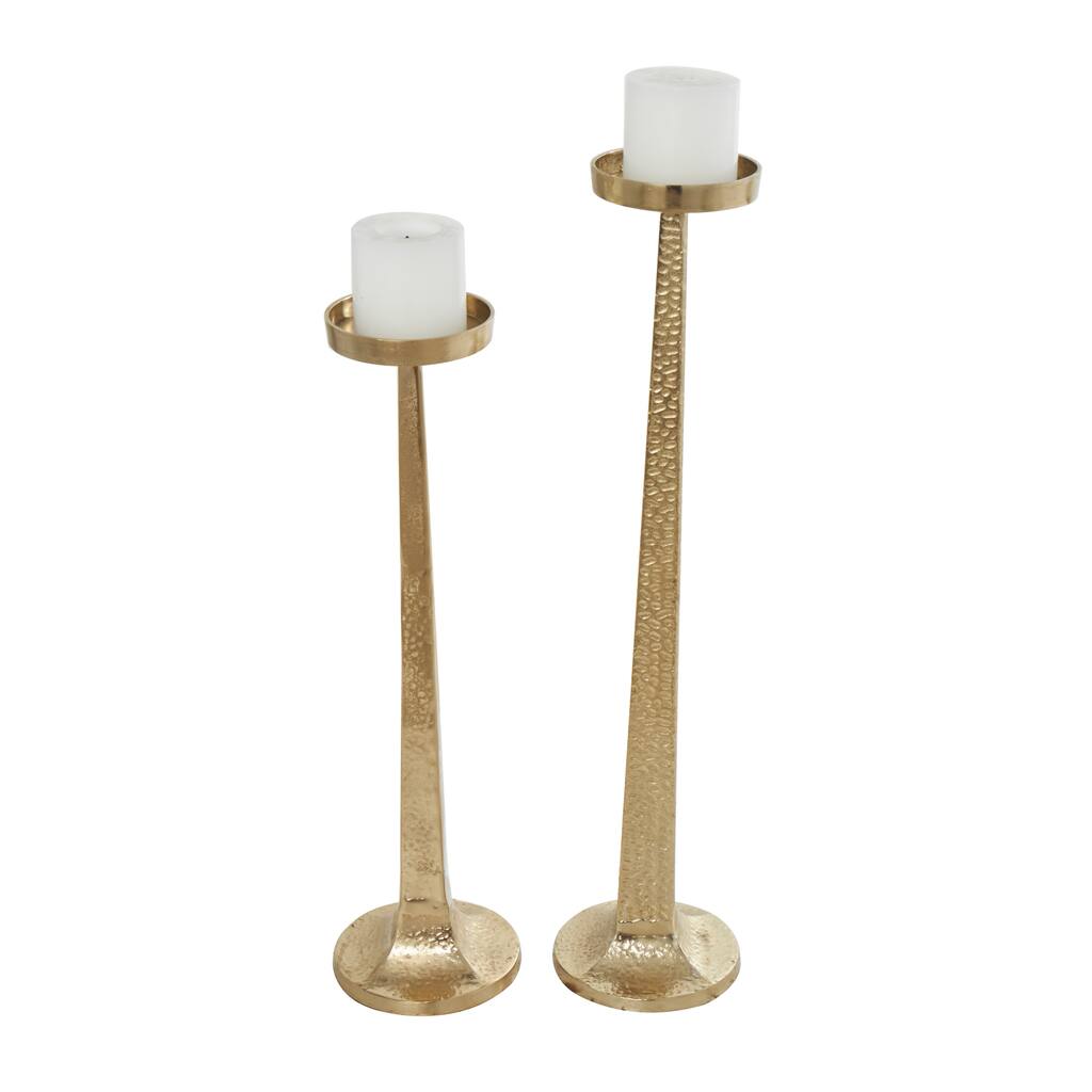 Aluminum Metal Tall Hammered Candle Holder - Set of 2 Gold - Roche River Decor - 7"W x 7"L x 32"H