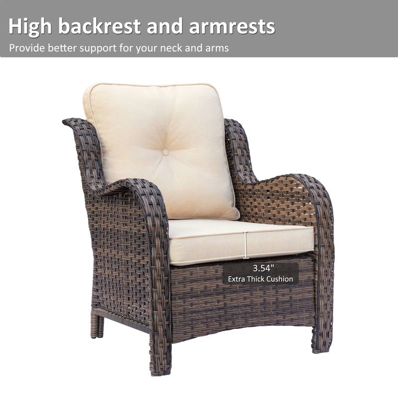 5 Piece Outdoor Wicker Patio Conversation Chair with Ottoman Set