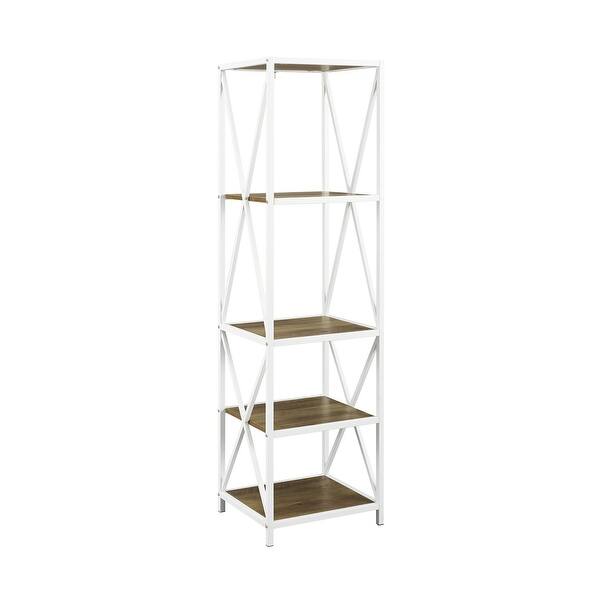 Offex 61 X Frame White Metal And Wood Media Bookcase Rustic Oak Overstock 27282513
