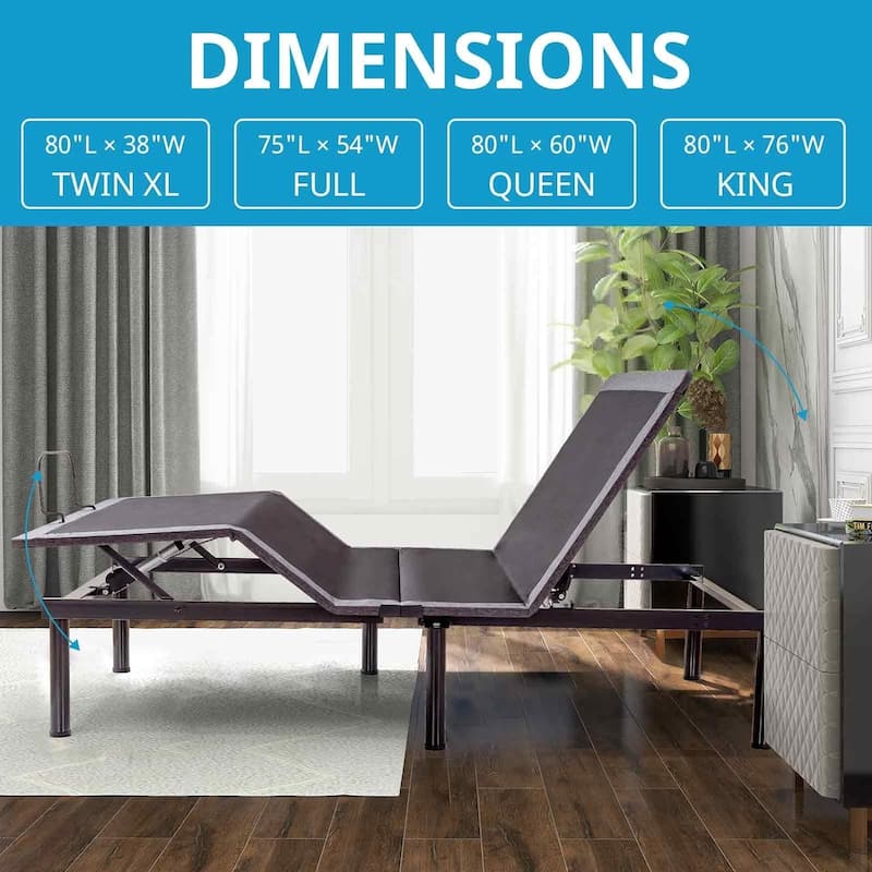 Adjustable Bed Frame, Head & Foot Incline, Wireless Remote Control, Zero Gravity Adjustable Bed Base