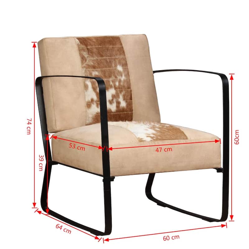 vidaXL Sofa Single Sofa Chair with Metal Frame for Living Room Genuine Leather - 23.6" x 25.2" x 29.1"