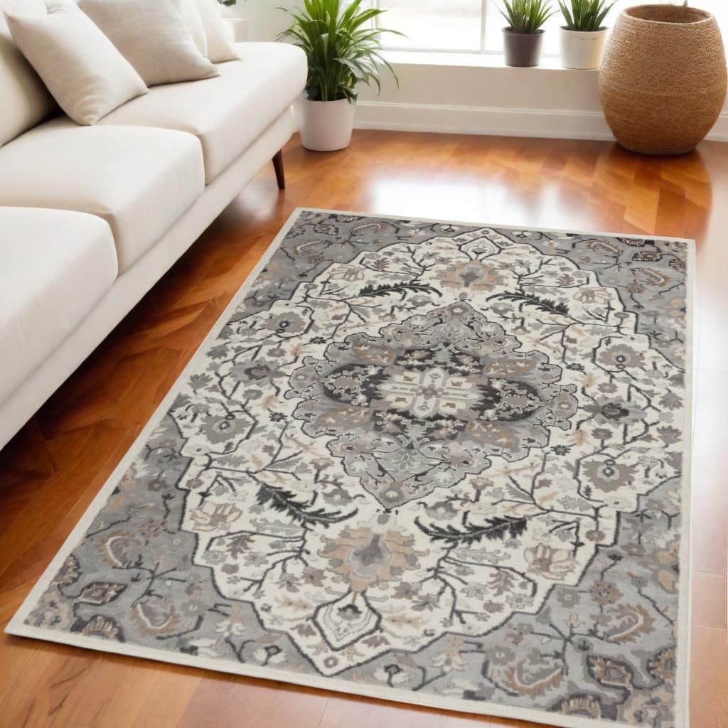 Keqeg Power Loomed Floral Traditional Non Skid Area Rug By HomeRoots - 87' X '63' X '0.25