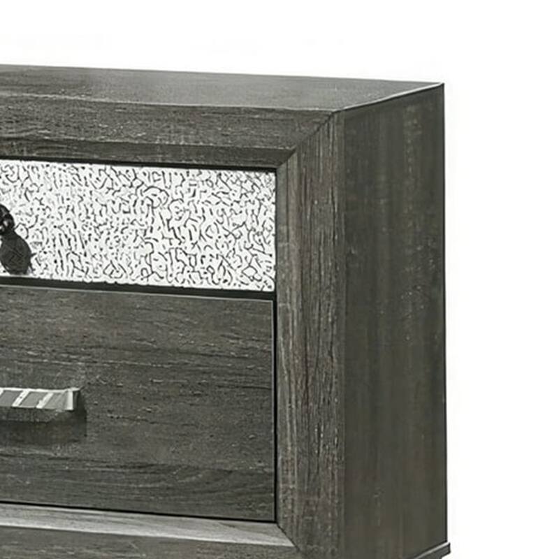 Lito 25 Inch Nightstand, 1 Drawer and Jewelry Tray, Glam Silver, Gray