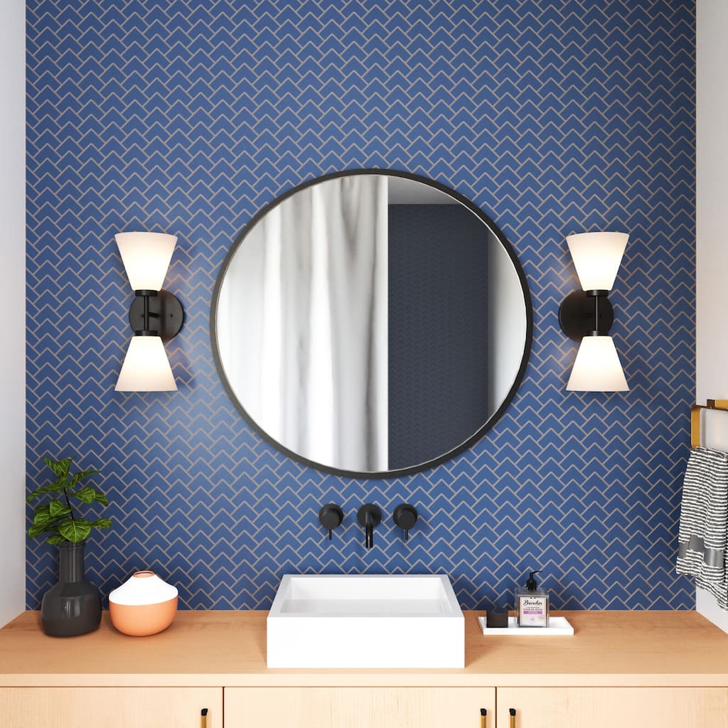 2-Light Vanity Light with Twin Frosted Shade - 15" - Matte Black and White