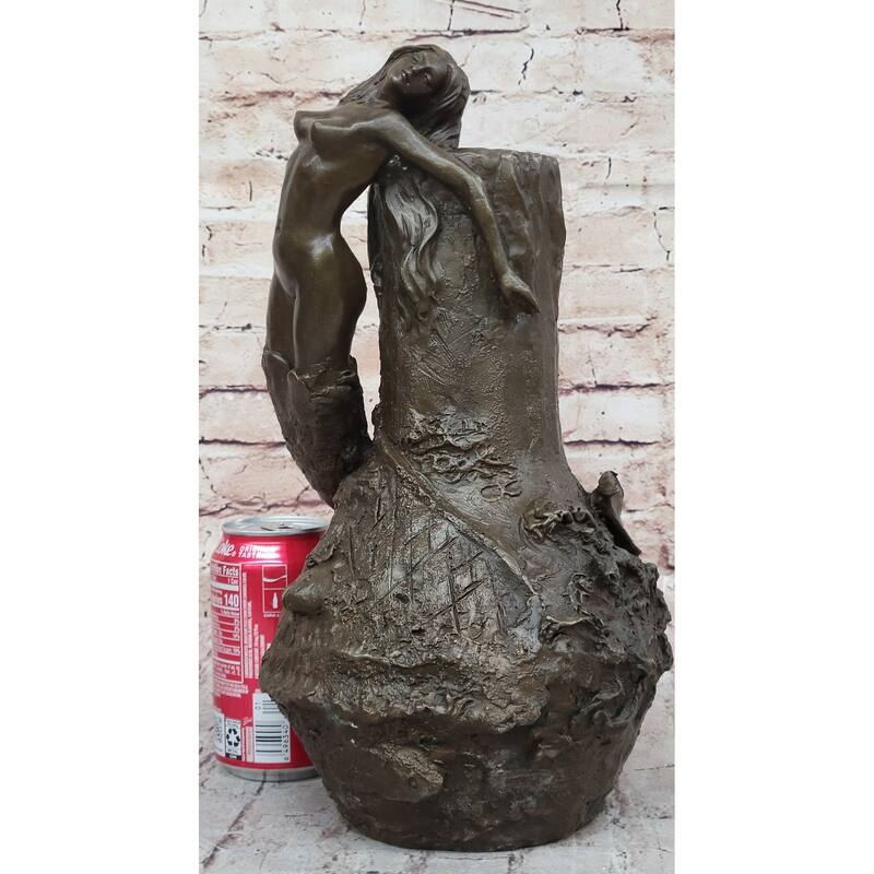Signed Original Art Nouveau Aldo Vitaleh Mermaid Vase Bronze Sculpture Statue