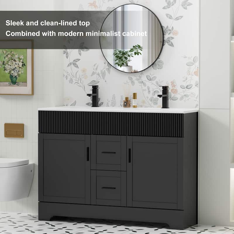 Modern 24/30/36/48" Wave-Line Bathroom Vanity Set with Sink & Faucet