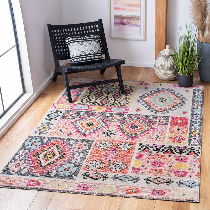 SAFAVIEH Montage Trevina Indoor/ Outdoor Waterproof Patio Backyard Rug - 5'1" x 7'6" - Aqua/Fuchsia