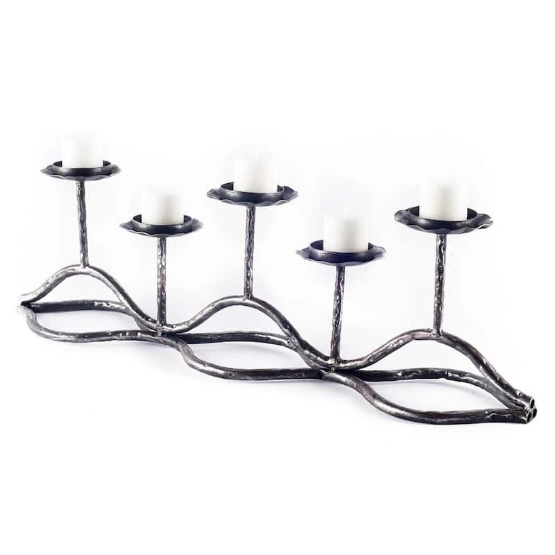 7" Black Distressed Geometric Metal Tabletop Tealight Candle Holder