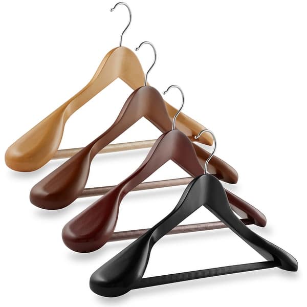 17.5 Natural Wide Shoulder Suit Hanger W/ Flocked Bar