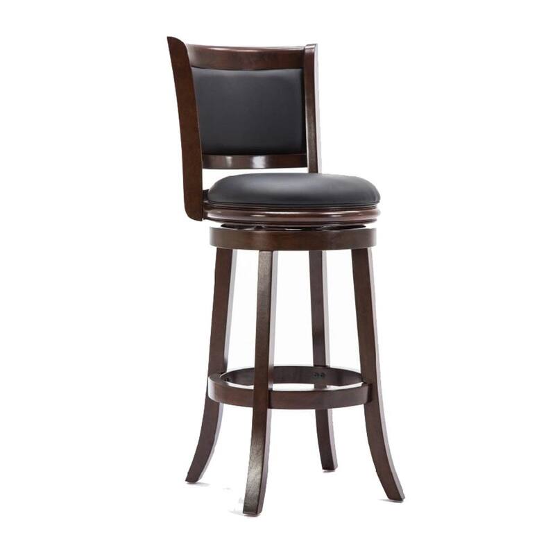 Round Wooden Swivel Barstool with Padded Seat and Back - 19.5 H x 43.5 W x 18 L Inches - Dark Brown