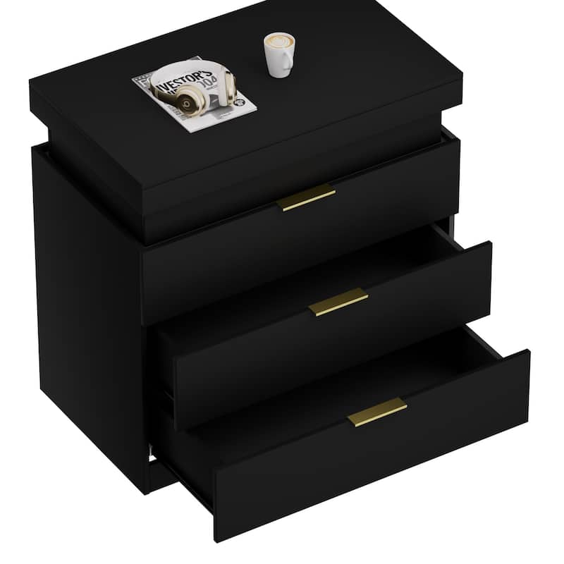 Nightstand with Charging Station,LED Lights,Sliding Top and Drawers