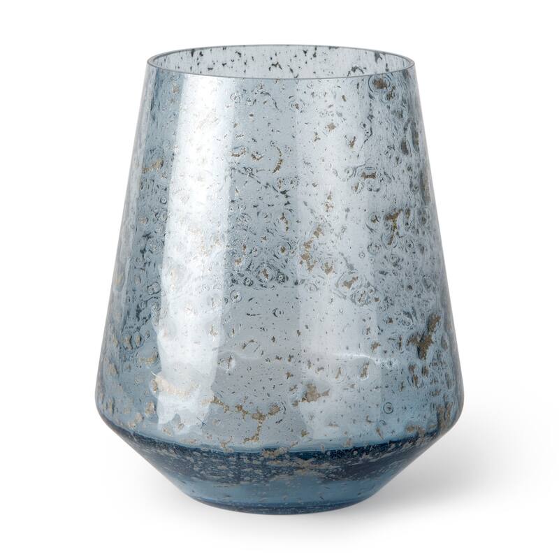 9" Blue Round Seeded Glass Table Vase - 7.28