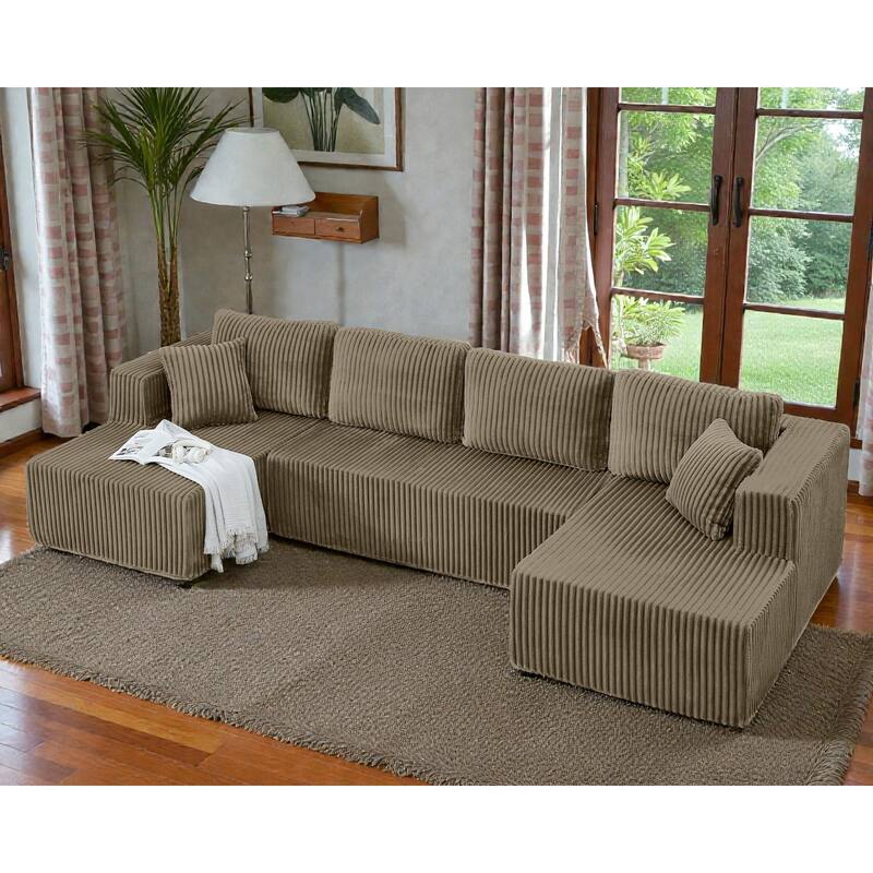 U Shaped Modular Sectional Sofa, Modern Minimalist Corduroy Compressed Couch, Sleeper Sofa for Living Room
