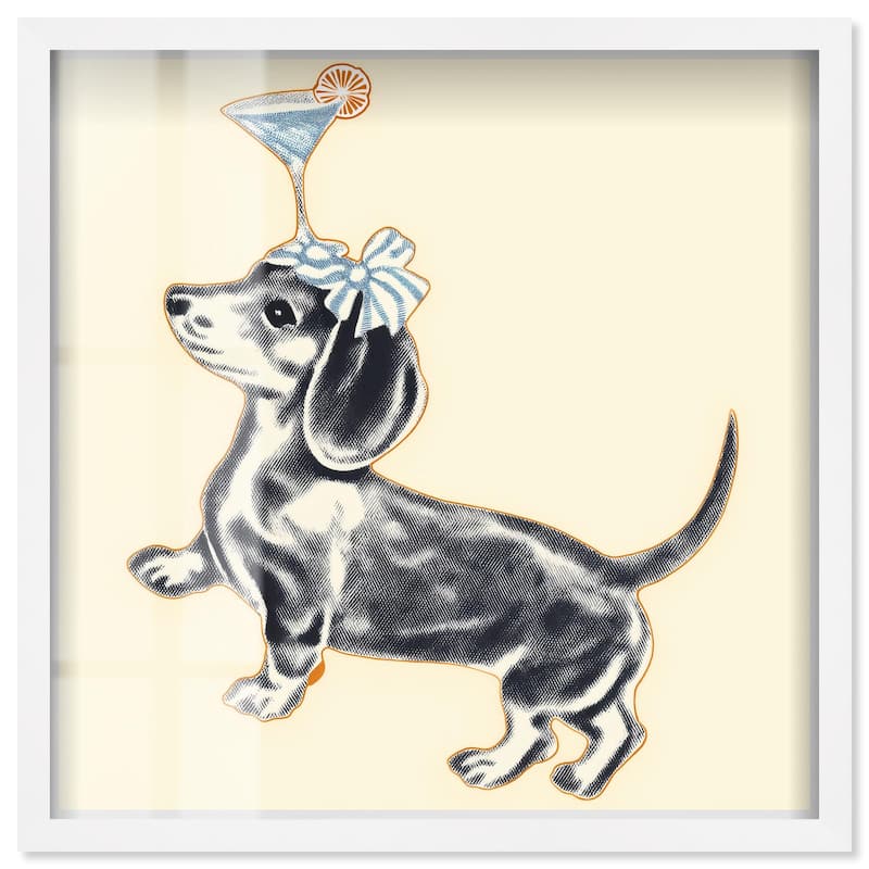 Martini Pup I Shadowbox by Art Remedy - White - 30" x 30"