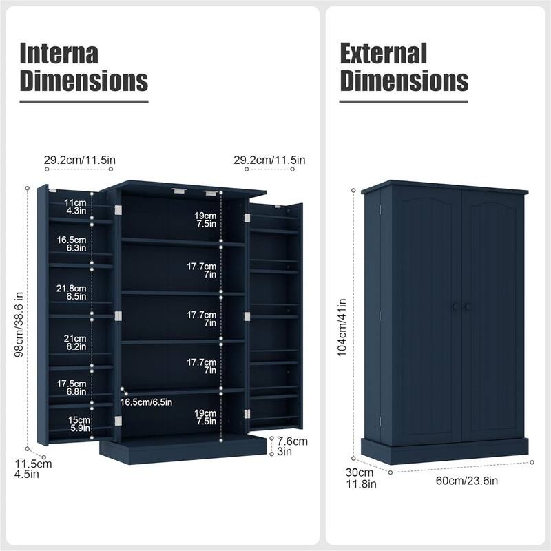 Storage Cabinet with Doors and Adjustable Shelves - 12"D x 23.62"W x 41"H