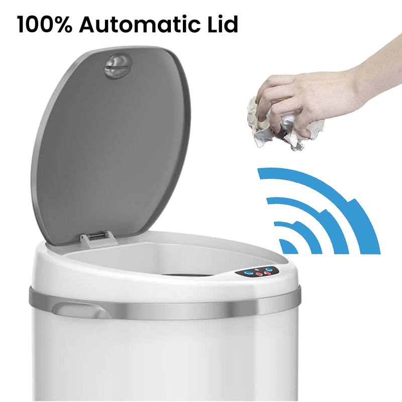 iTouchless 8 Gal White Stainless Steel Sensor Kitchen Trash Can