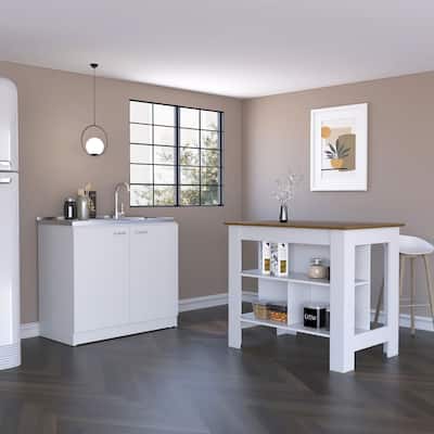 TUHOME Phoenix 2-Piece Kitchen Set with Kitchen Island and Utility Sink Cabinet - N/A